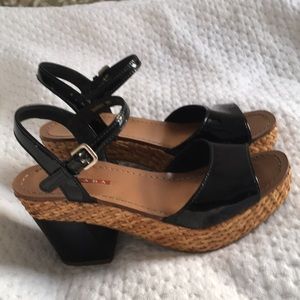 Prada  black patent leather platform sandals 36.5